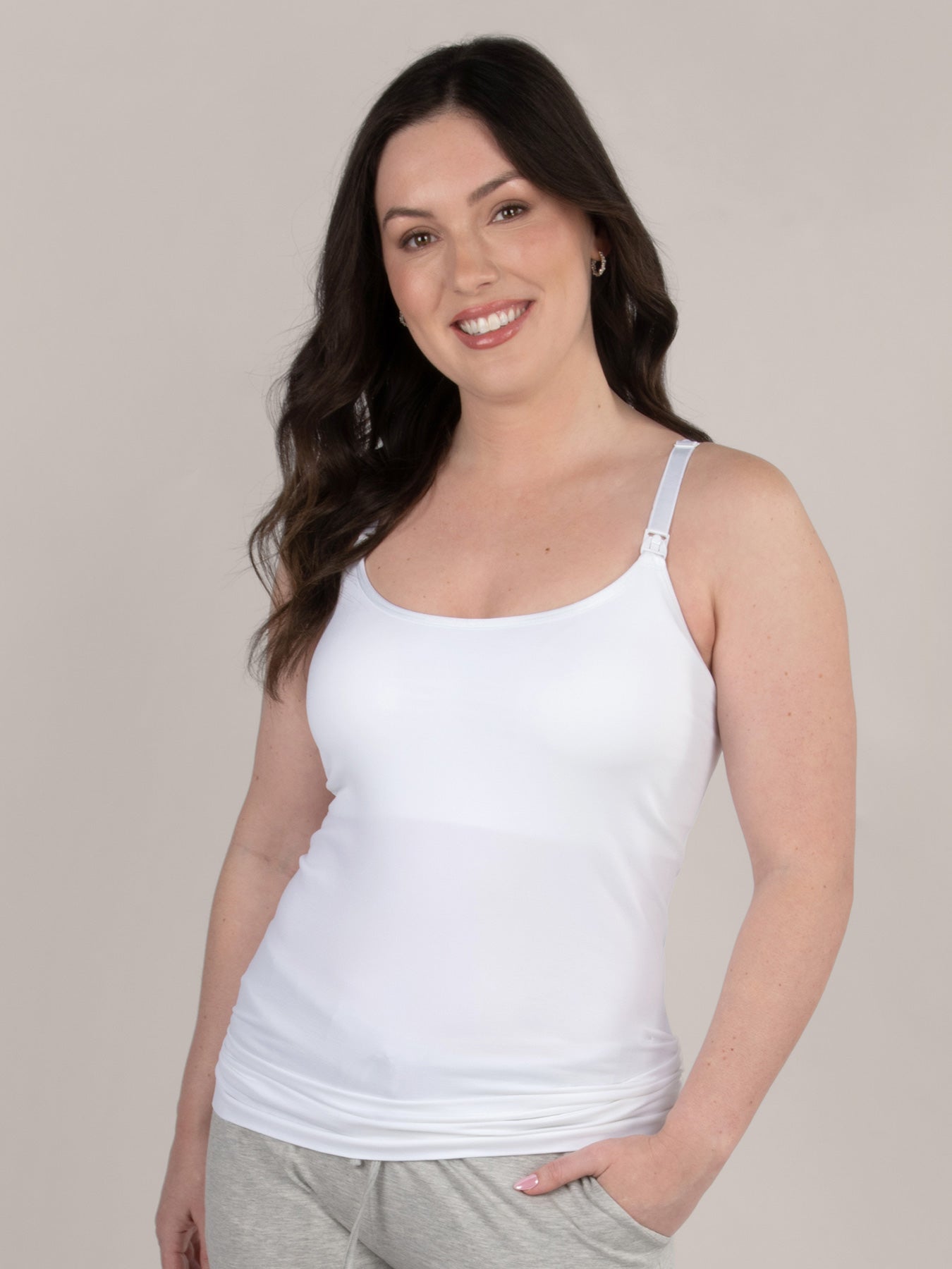BRAVADO! BASICS Women's Seamless Maternity Nursing Tank Top Cami for  Breastfeeding with Adjustable Straps, White, Medium